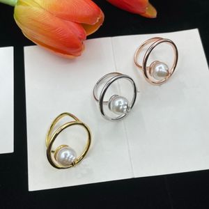 Sweet Retro Style White Pearl Ball Letter Logo Ring Female Small Fragrant Wind Female Lucky Grass Flower Circular Rings Jewelry Christmas Gifts With Box HLR3 --006