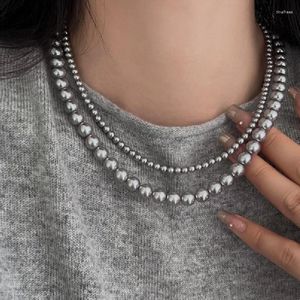 Choker Vintage Gray Color Glass Beads Necklace For Women Light Luxury Smooth Strands Elegant Ladies Wedding Jewelry Friends Gift