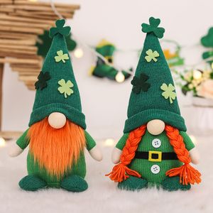 Green Leaf Festival Irish Guardian Saint Patrick Clover Knitted Hat Couple Doll Party Decoration