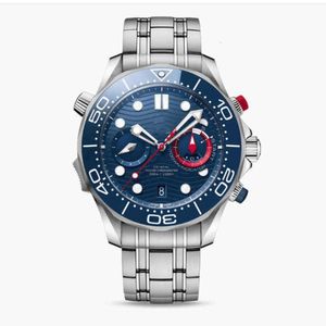 Omega Watch BP-Factory Watches Leisure Mens Business rostfritt stål Dial Rubber Strap 6-Pin Omegg Watch APGD