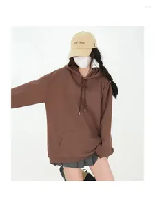 Kadın Hoodies 2023 Vintage Kahverengi Ceket Sweatshirt Kadın Kapşonlu Palto Uzun Kollu Sokak Giyim Moda Günlük Y2K Tarzı Kış Peluş