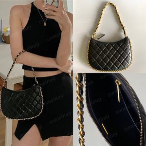 Klassische Halbmond-Unterarm Hobo-Bag Frauendesigner Handtaschen Schwerkette Crossbody Bags Schwarz weich