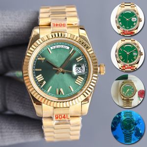 Dzień męski zegarek z Diamond Green Dial Automatyczne Hine 40 mm Lady 36 mm Woman 904L Paspak ze stali nierdzewnej Sapphire Hidden Solding Blucle