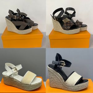 Keile Frau Designer Sandalen Ferse Espadrilles Plattform Schuhe Star Board Leder Slides Outdoor Plattform Schuhe No378