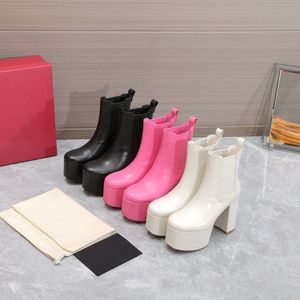 Wedges for women Super High Heels Top Quality Ankle Boots For Women Platform Shoes Round Toe Genuine Leather Chunky Heels Runway Short Boots heel