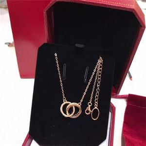Luxury Fashion Necklace Designer Jewelry Party Sterling Silver Double Rings Diamond Pendant Rose Gold Neckor for Women Fancy DR262F
