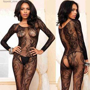 Sexy Socks Sexy Lingerie Open Crotch Bodystocking Black Women Bodysuit Porn Erotic Underwear Crotchless Fetish Catsuit Latex Costumes C08 Q231019