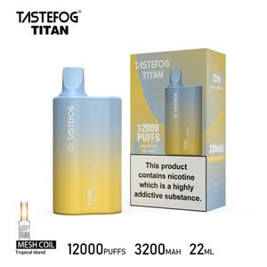 Original Tastefog Titan 12000 Puffs Bars Descartáveis Vape Pen E Cigarros 22ml Pré-cheios Pods Cartucho 3200mAh Grande Bateria Puffs 12K 2% 10 Sabores Sem Imposto