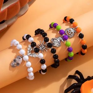 Strang 5 teil/satz Gothic Halloween Party Handgemachte Perlen Hexe Schädel Kürbis Kopf Armband Farbe Perlen Mehrschichtige Hand Saiten Schmuck