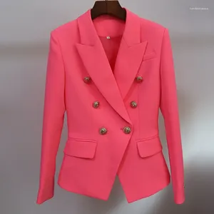 Kvinnors kostymer High Street Classic Designer Blazer Metal Lion Button Double Breasted Jacket fluorescerande orange rosa