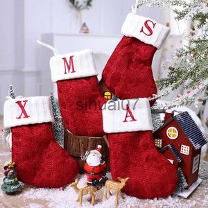 Christmas Decorations Knitted Letter Christmas Socks Snowflake Pattern Christmas Inventory Christmas Gift Bag Home Decoration 2024 New Year x1019