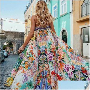 Vestidos casuais boho vestido de verão mulheres floral impresso strapless deslizamento maxi festa feriado vocação desgaste beachwear sundress drop delive