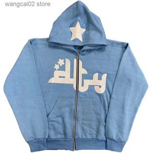 Moletom Com Capuz Masculino Y2K Homens Com Capuz Carta Estrelas Imprimir Solto Streetwear Zip Up Hoodie Manga Longa Moletons Jaquetas Góticas Casacos Esportivos Oversized T231019