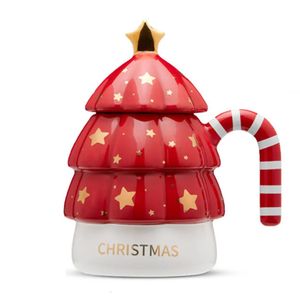 Mugs 450ml Christmas Tree Creative Mug with Lid Ceramic Coffee Cup Nordic Milk Tea Drinkware Merry 231019