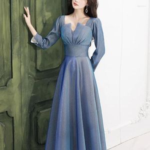 Festklänningar Elegant paljett Fairy Prom Vestidos fyrkantig krage långärmad kväll 2023 Temperament Spring Summer Dress