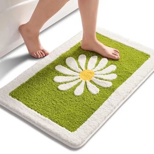Maty do kąpieli INYAHOME Zielony dywan łazienki Śliczna stokrotka biała i żółte kwiaty Dywaniki bez poślizgu dywan mikrofibry kąpiel 231019