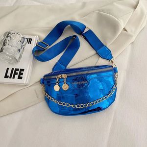 Waist Bags Trendy Pattern Chain Fanny Packs For Women Candy Colour PU Leather Bag Female Pack Ladies Chest 2023 231019