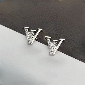 Letter Earring Back Luxury Half Diamond Ear Studs Lucky Clover Style Earrings with Gift Box