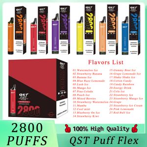 Оригинальные QST Puff Flex 2800 Puffs Электронная сигарета Одноразовые наборы ручек для электронных сигарет 2% 5% 2800 затяжек 8 мл Предварительно заполненные 28 вкусов