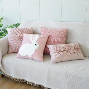 枕の家の装飾ピンクスロー枕ケース3Dフラワーカバーかわいいぬいぐるみハートソファベッドサイド