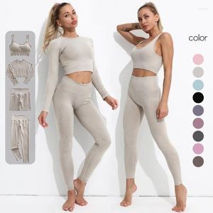 Aktiva uppsättningar tätt yogabyxor tankar topp sport fitness kostym långärmad sömlös kvinnor sport set leggings