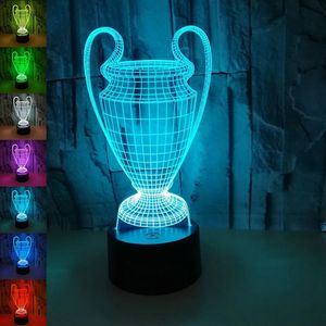 Foosball Football Cup Lamp Trophy Shaped 3D Night Lights Decoração Meninas 7 Cores Mudando USB LED Table Lamp Futebol Esporte Fãs 231018