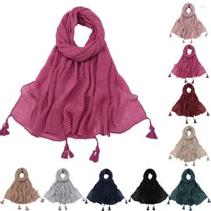 Roupas étnicas 2023 outono inverno plissado hijab xale cachecol para mulher crinkle borla lenço hijabs rugas ramadan turbante roubou headwrap