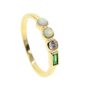 Förderung Gold Farbe Frauen Finger Schmuck UNS Größe 5 6 7 8 Lünette Set Runde Weiß Feuer Opal Stein rings237n