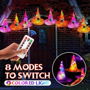 Halloween Toys Halloween Glowing Witch Hat Hanging Colorful LED Lighting Hat Suspension Tree Glowing Hats Decor for Outdoor Home Party Props 231019