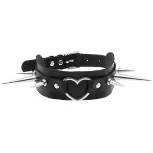 Dławiki długie Spike Choker Goth Punk Faux Skórzany kołnierz dla kobiet mężczyzn Cool Big Nike serc Chocker Naszyjniki emo Halloween cospla311a