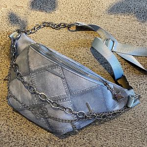 Поясная сумка синего цвета, металлическая цепочка, кулон, широкий ремень, женская сумка через плечо в клетку, джинсовая ткань, женская сумка через плечо из искусственной кожи 231019