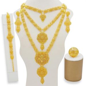 Dubai Jewelry Set Gold Necklace Earring Set för kvinnor African France Wedding Party 24K Jewely Ethiopia Bridal Gifts Earrings210p