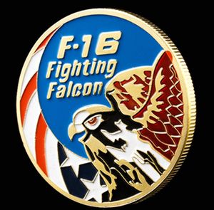 Arts and Crafts Challenge Badge USA Combat Aircraft F16 Helicopter Falcon US Eagle 24k Gold Plated Coin For Collection8390580
