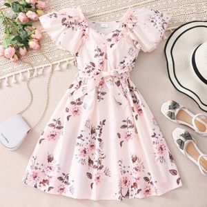 Vestidos de menina crianças meninas princesa verão floral impressão crianças roupas babados sem mangas 7 a 11 anos praia vestido de verão