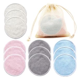 Reusable Bamboo Makeup Remover Pads 12pcs Washable Rounds Facial Cotton Make Up Removal Cleansing Tools ZZ