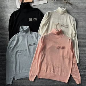 Malhas femininas gola alta de malha 4 cores carta superior bordado design fino ajuste jumper moda camisa inferior