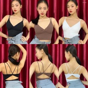 Stage Wear Latin Dance Clothes Women V Neck Vest Backless Sport Bra Underwear Cha Rumba Samba Training Clothing Adult DNV17739