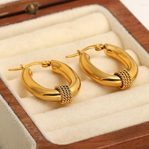 Hoop Earrings AENSOA 316L Stainless Steel Oval Geometric For Men Fashion Punk Thick Round Women Female