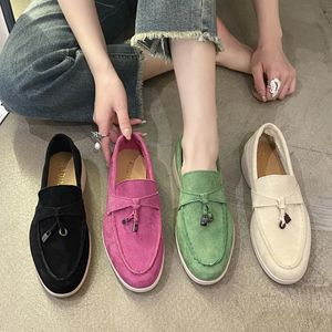 Dress Shoes Women Moccasins Suede Lazy Loafers Summer Walk Shallow Metal Lock Tassel Slip On Flats Purple Driving Causal Mules 231019