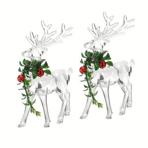 2pcs Acrylic Christmas Reindeer Ornaments, Clear Reindeer Figurine Deer Decor With Red Bells, Christmas Deer Figurines Tabletop Decor Holiday Table Centerpiece