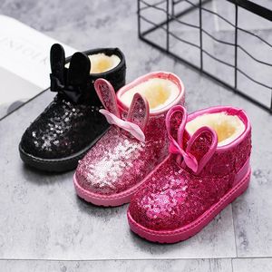 Stiefel Mode Bling Glitzer Prinzessin Niedliches Kaninchen Kleinkind Kurze Stiefel Rutschfester Plüsch Warme Schneestiefel für Kinder Winter Freizeitschuhe 231018