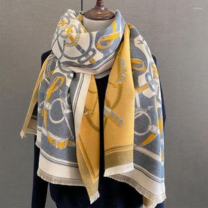 Szaliki luksusowy łańcuch kaszmiru hidżab poncho kobiety gęsty ciepły zimowy szalik 2023 design Paszmina podróżna szal okłada bufanda echarpe