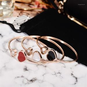 Yun Ruo Fashion Jewelry Rose Gold Color Luxury Red White Heart Bangle Lover Cuff 316 L Rostfritt stål Kvinna inte Fade 2020 1279N