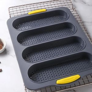 Moldes de cozimento 4 grades Molde de bolo de silicone Pão Molde de pão Pan Baguette Bandeja de cozimento sem vara Pão Pan Pão Torrada Molde Ferramentas de pastelaria 231018