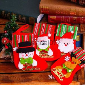 Julekorationer ny försäljning 4 Styles julstrumpor 16x13cm God jul älg snögubbe Santa Bear Pattern Socks Candy Gifts Bag Party Decor x1019