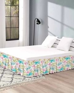 Bed Skirt Spring Watercolor Flower Butterfly Bed Skirt Elastic Stretched Bed Skirt Bed Wrapping Skirts Home Decor Bedskirt 231019