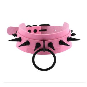 Чокеры, модное розовое кожаное колье, черное ожерелье с шипами для женщин, металлические заклепки, воротник с шипами для девочек, вечерние клубные чокеры, готические Acc288E