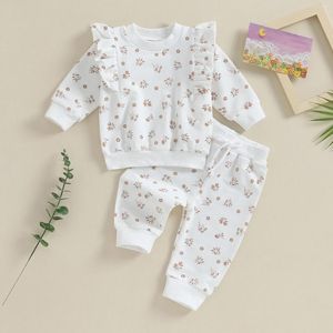 Set di abbigliamento Born Baby Girl 2 pezzi vestiti tuta bambino floreale manica lunga felpe con volant pantaloni elastici in vita capispalla casual per bambini