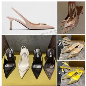 2023 Novo sapato feminino de luxo designer de salto alto laca couro bico fino salto alto logotipo xadrez sling sandálias femininas moda festa casamento sapatos de escritório