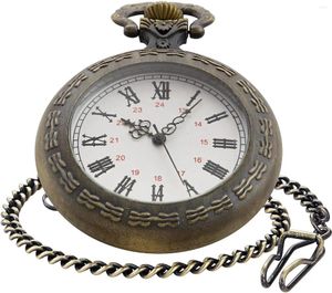 Pocket Watches Realpoo Bronze odkryty kwarcowy zegarek dla mężczyzn rzymskich cyfr mężczyzn z łańcuchem